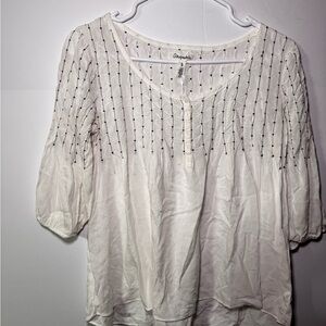 Aeropostale Women's White Ivory Blouse with Black Embroidery Size S Bohochic